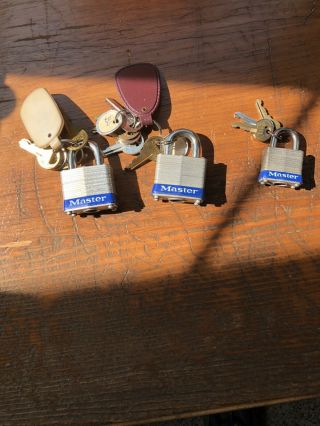 3 Vintage Master Locks 2 No 3s And 1 No 7 Padlocks With Keys