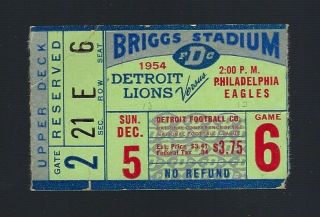 Vintage 1954 Nfl Philadelphia Eagles @ Detroit Lions Football Ticket Stub