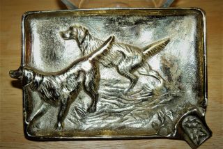 Vintage Virginia Metal Crafters Brass Ashtray - 2 Setter Hunting Dogs - 1940 
