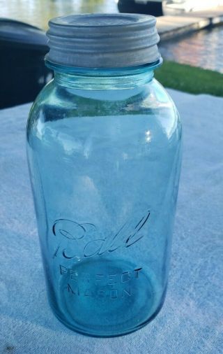 Vintage Aqua Blue 12 Half 1/2 Gallon Ball Perfect Mason Jar W/zinc Lid