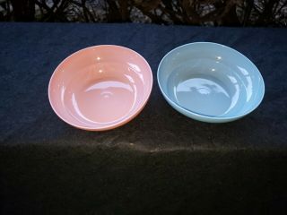 2 Vintage Tupperware Cereal Bowls Country Pastel Colors Aqua,  Pink 155