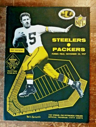 1957 Pittsburgh Steelers Vs Green Bay Packers Official Game Program Nov.  24 1957