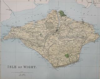 1889 County Map Isle Of Wight West Cowed Newport Yarmouth Ryde