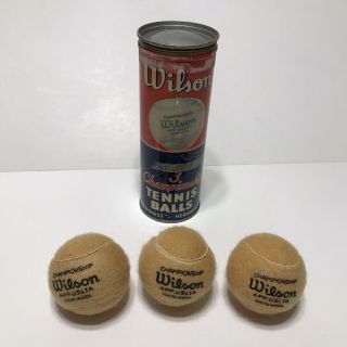 Vintage Wilson Championship Tennis Balls Metal Can 1950s 50s 3 Balls