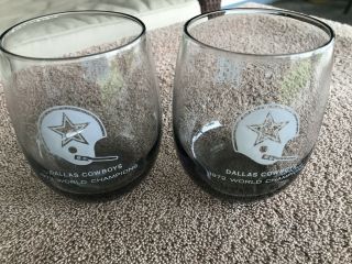 Set Of 2 Vintage Dallas Cowboys 1972 World Champions Glasses Tumblers Grey