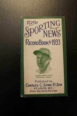 The Sporting News Record Book For 1933 Featuring Jimmie Foxx Athletics Ex To Exm