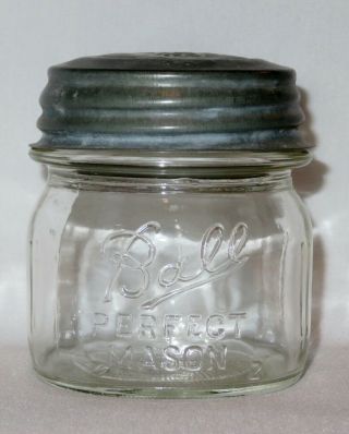 Vintage Half Pint Ribbed Ball Perfect Mason 1/2 Pint Jar W/ Zinc Lid