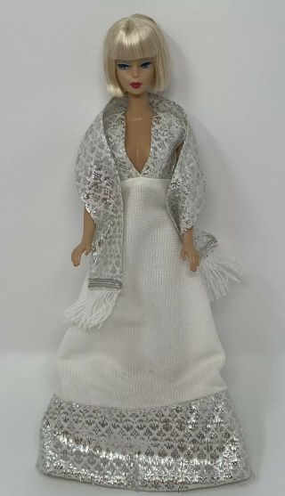 Vintage Barbie Cher ? Clone Size Doll Clothes Outfit White Silver Gown & Scarf