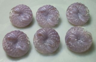 Set Of Six (6) Vintage Light Purple Lavender Czech Glass Buttons 1/2 " 13 Mm
