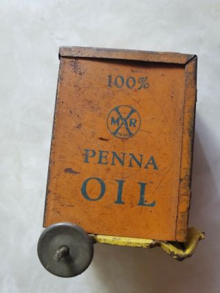 Vintage Marx Tin Toy Gas Station Penna Motor Oil Cart For Roadside And Sunnyside
