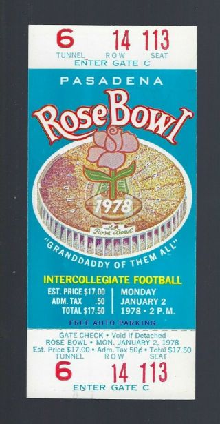 Vintage 1978 Ncaa Rose Bowl Full Football Ticket Huskies Vs Michigan Wolverines