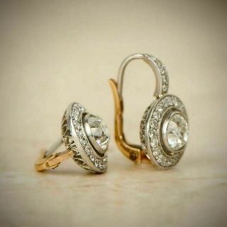 14k White Gold Fn Antique Vintage Art Deco 2.  00 Ct Diamond Halo Earrings 1920 