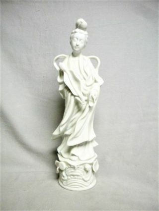 12” Tall Vintage Japanese Geisha Girl Figurine Statue White Porcelain Goddess