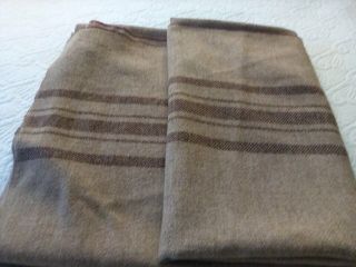 Ll Bean Vintage Light Brown Wool Blanket W Dark Stripes Full Freeport Maine