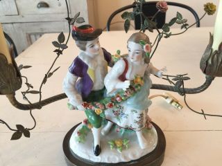 Antique Gilt French Boudoir Lamp Porcelain Metal Flowers & Dancing Figures 2