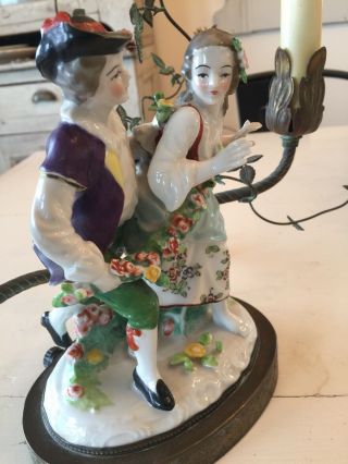 Antique Gilt French Boudoir Lamp Porcelain Metal Flowers & Dancing Figures 3