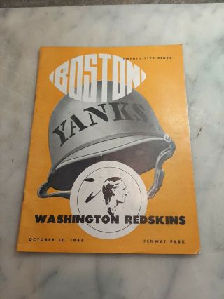 1946 Nfl Boston Yanks Vs Washington Redskins Program Football Fenway Park Oct.  20