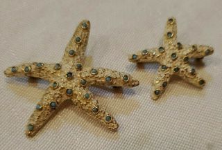 Vintage Pair Signed Kramer Of York Starfish Pin Brooch Set