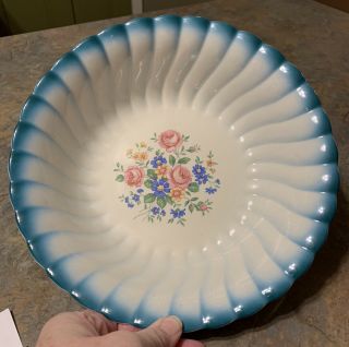 Vintage Homer Laughlin Serving Bowl G 46 N 8 Rose Pattern Blue Swirl Rim
