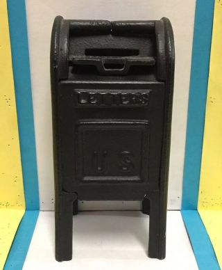 Vtg.  1960s.  Cast Iron Miniature Mail Box Us Letters / Coin Bank.  Exc.