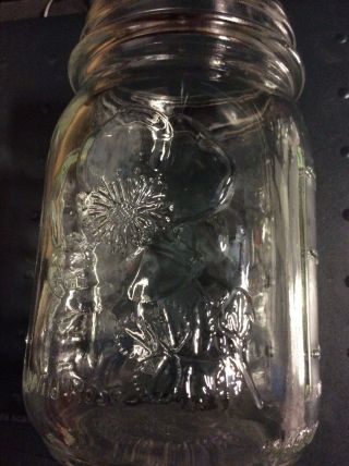 Old Vtg Ball Sculptured Glass Wild Rose Flower Pint Mason Canning Jar