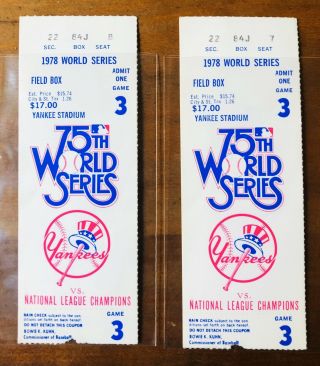 2 1978 World Series Ticket Stub Los Angeles Dodgers At York Yankees Game 3