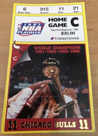 1997 Nba Finals Champion Chicago Bulls Game 1 2nd Rd Playoff Ticket Stub C Hawks