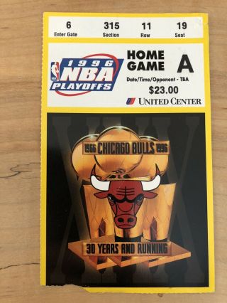 1996 Nba Finals Champion Chicago Bulls Game 1 Of Playoffs Ticket Stub Vs Heat