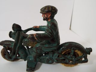 Antique Hubley 6 " Cast Iron Motorcycle Harley Davidson W/ Civillian Driver