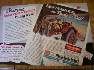Vintage Allis Chalmers Advertising Sheets - Wc Tractor - Farm Commandos - 1945