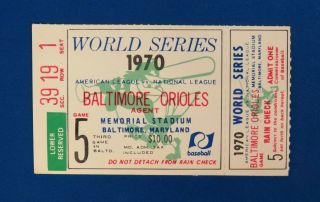 Baltimore Orioles 1970 World Series Ticket Stub Game 5