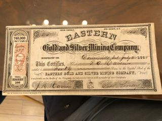 1865 Eastern Gold And Silver Mining Company Stock Certificate Downieville Ca