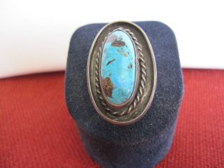 Vintage Silver Ring W/ Oval Turquoise,  Size 9 1/2