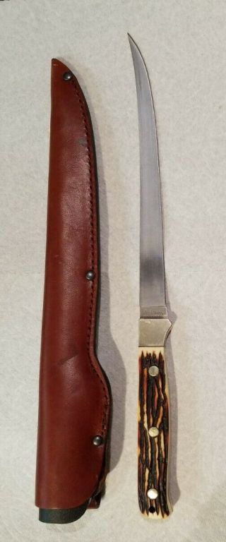 Vintage Schrade Usa Uncle Henry Fillet Knife 167uh With Leather Sheath