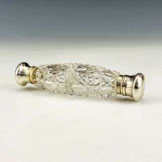 Antique Cut Glass - Double Ended Scent Of Perfume Bottle - White Metal Mounts
