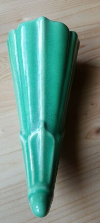 Vintage Pottery Wall Vase - Green Horn Shape