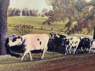 Vintage oil painting by R.  L.  Fitzgerald - rural landscape w/ cows - dated 1933 2