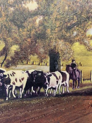 Vintage oil painting by R.  L.  Fitzgerald - rural landscape w/ cows - dated 1933 3