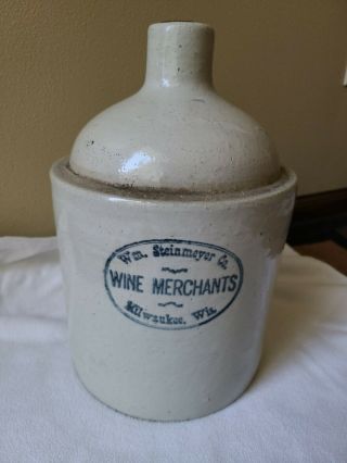 Antique Stoneware Jug Wm Steinmeyer Co Wine Merchants Milwaukee,  Wis