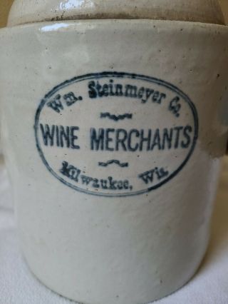 Antique Stoneware Jug Wm Steinmeyer Co Wine Merchants Milwaukee,  Wis 2