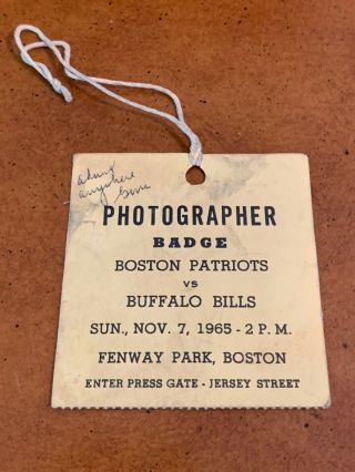 1965 Boston Patriots V Buffalo Bills Football Ticket Press Pass Fenway Park