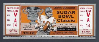 Vintage 1971 - 1972 Ncaa 38th Sugar Bowl Full Football Ticket - Auburn Vs Oklahoma