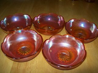 Vtg Imperial Marigold Carnival Glass Crackle Scalloped Rim Fruit Bowls 5