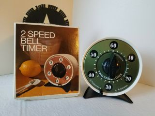 ⏲️ Vintage Retro Mark Time 2 Speed Bell Timer Atomic Design Green Face