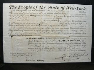 Antique 1816 York State Military Promotion Signed Governor Daniel D Tompkins 2