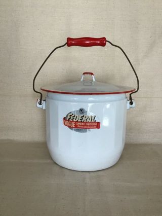 Vintage Federal Red & White Enamelware Diaper Pail Chamber Pot