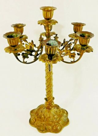 Antique/vtg Ornate Solid Brass 6 Arm 7 Light Candelabra Candle Stick Holder