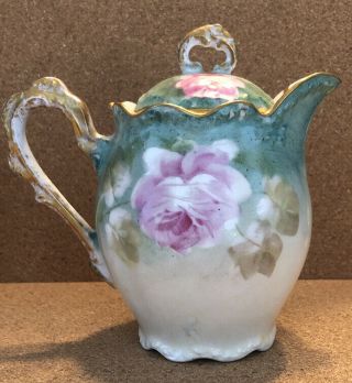 Antique Flambeau Limoges Individual Teapot Gold Hand Painted Flowers 5 - 1/2”