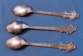3 Vintage Rolex Bucherer Of Switzerland Lugano & Lucerne Souvenir Spoons 2