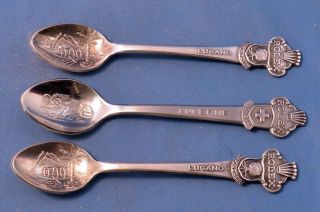 3 Vintage Rolex Bucherer Of Switzerland Lugano & Lucerne Souvenir Spoons 3